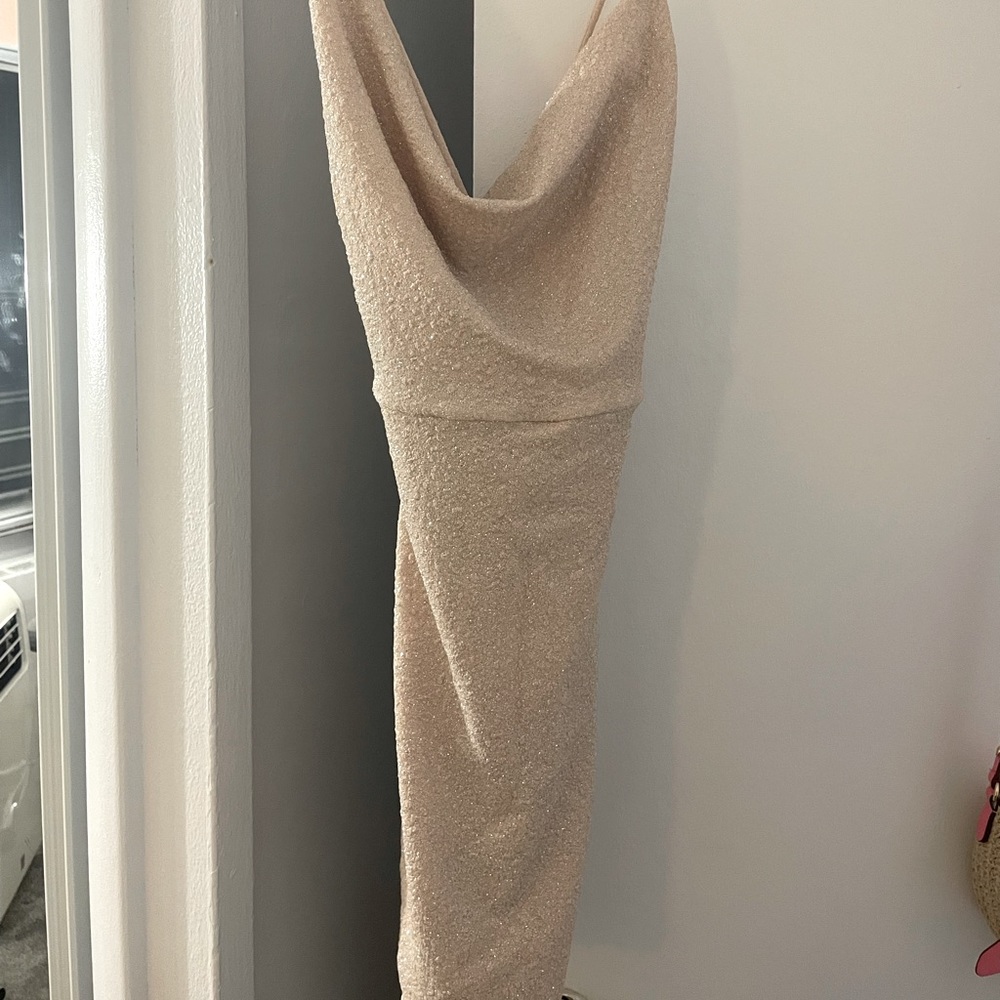 light pink blush open back party dress